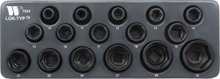 Nástrčné hlavice CrMo, tvrzené 1/2", Lok-TYP, 6-ti hran, 10 - 32 mm, sada 16 dílů, Welzh