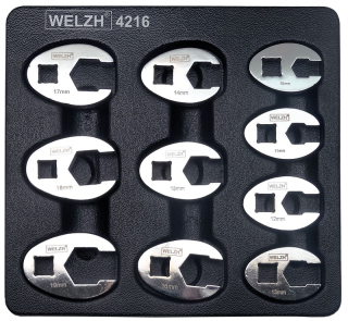 Klíče ploché otevřené - CROW-FOOT 3/8'', CrV, 10 - 19 mm, sada 10 dílů, Welzh