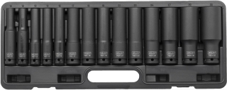 Hlavice nástrčné 1/2", 6-ti hran 10-32 mm, délka 120 mm, požití i pro rázové utahováky, CrMo, sada 14 dílů, Welzh