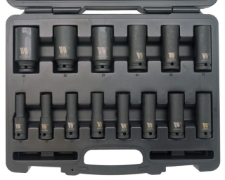 Hlavice nástrčné 1/2", 6-ti hran 10-32 mm, délka 78 mm, požití i pro rázové utahováky, CrMo, sada 14 dílů, Welzh