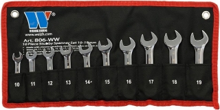 Klíče očkoploché 10 - 19 mm, CrV, extra krátké, 10 ks, Welzh