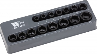 Nástrčné hlavice 3/8", Lok-TYP, 8-22 mm, 6-ti hran, sada 15 dílů, Welzh