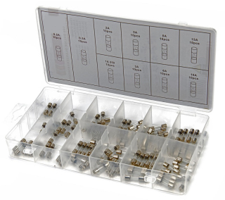 Sada skleněných pojistek 5 x 20 mm, rozsah 0.2 - 15 A, 100 ks