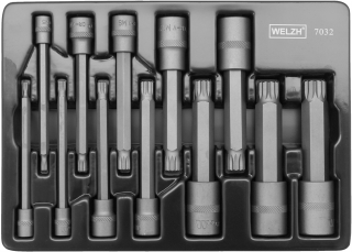 Hlavice zástrčné XZN (spline), M4-M18, délka 110 mm, sada 12 dílů, Welzh
