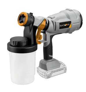 Aku bezdrátová, malířská stříkací pistole, 18V Li-Ion, průtok 750ml./min., kapacita 900ml., 60 DIN-s, bez baterie a nabíječky, bateriová platforma MAXXPAK BATAVIA