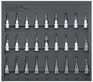 Hlavice zástrčné 1/4", Inbus, Torx, XZN, křížové a ploché, CrV, 27 dílů, Welzh