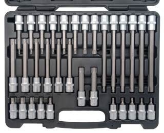 Hlavice zástrčné 1/2", Torx T20-T70, délka 55-100-140-200 mm, sada 32 dílů, Welzh