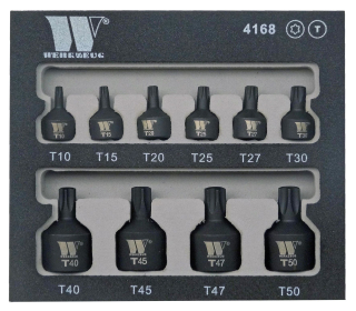 Hlavice zástrčné 3/8" a 1/4", Torx T10-T50, extra krátké, sada 10 dílů, Welzh