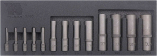 Hlavice nástrčné 1/4", 3/8" a 1/2", prodloužené, E-profil, E4-E24, sada 13 dílů, Welzh