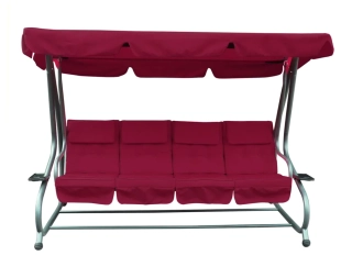 Zahradní houpačka MILANO, prémiová houpací lavice s pevnou konstrukcí a nosností 320 kg, pro 3–⁠⁠⁠⁠⁠⁠4 osoby, lůžková úprava včetně stříšky a čalounění, vínová barva, VeGA
